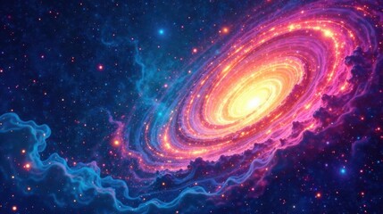 Poster - Cosmic Spiral Galaxy with Vibrant Nebula Clouds and Glowing Stars