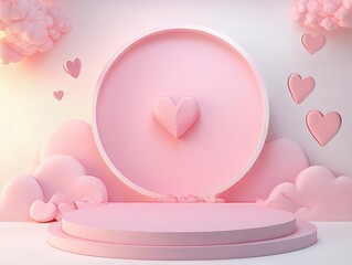 Poster - Minimalist Stage with Pink Hearts for Wedding and Valentine's Day Celebration