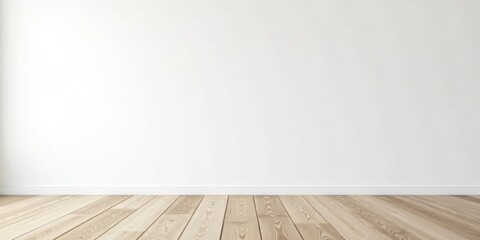 Poster - Empty room with white wall and light wood floor, ideal for design and home decor projects