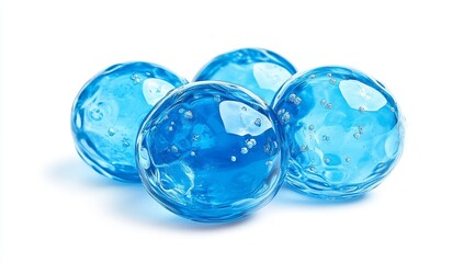 Poster - Four translucent blue gel spheres with air bubbles, isolated on white.