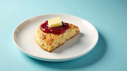 Poster - A Buttery Biscuit Topped with Sweet Berry Preserve on a Plate