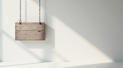 Aufkleber - Rustic Wooden Sign Hanging on a White Wall with Sunlight Streaming Through a Window