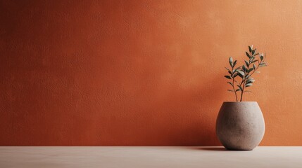 Poster - Minimalist indoor plant against a warm orange wall