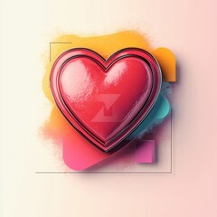 Poster - Heart Icon Notification with Pink Glow in 3D Style Box on Pastel Background