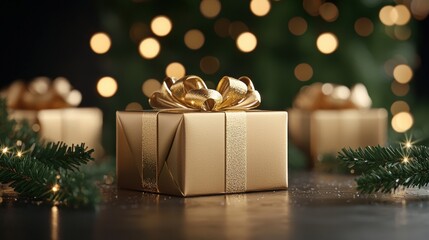 Wall Mural - elegant gold gift box with festive decorations