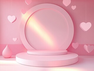 Aufkleber - Minimalist Pink Presentation Stage with Floating Hearts for Wedding and Valentine's Day