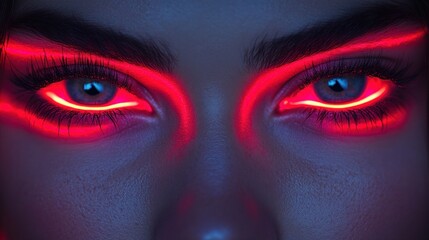 Wall Mural - Close-up of woman's eyes with neon red makeup.