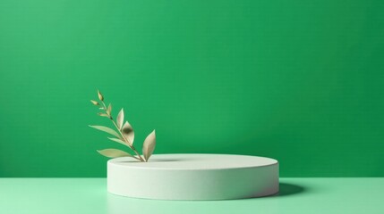 Poster - Minimalist Product Display with Greenery on Pale Green Background