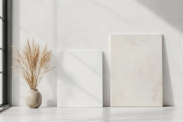 Poster - Minimalist Interior Scene with Two Blank Canvases and Decorative Elements
