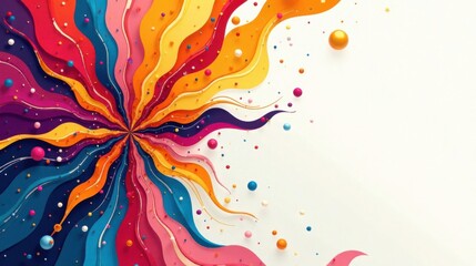 Poster - Vibrant Swirling Colors with Scattered Spheres and Confetti