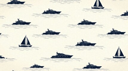 Poster - Elegant Nautical Pattern Featuring Yachts and Sailboats on a Calm Sea