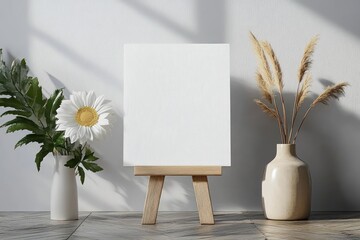 Poster - Minimalist Wedding Table Number Card Mockup with Floral Arrangement in Scandinavian Design Natural Light