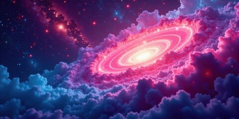 Fototapete - Celestial Dreamscape Pink Nebula Swirling Within a Sea of Clouds and Stars