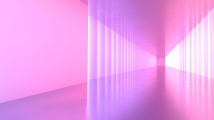 Poster - Futuristic Abstract Space with Soft Pink and Purple Lighting, Reflective Floor, Geometric Design, Creating a Dreamlike and Serene Ambiance for Creative Projects