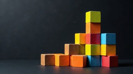 Poster - Colorful Wooden Blocks Arranged in Ascending Order on Dark Surface