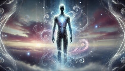 person in the space light energy stars nebula backgrounds concept galaxy star science sky water univ