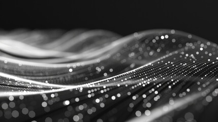 Poster - Explore the abstract representation of white technology, showcasing flowing data particles against a dark background, perfect for digital themes and innovation.