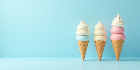 Poster - Pastel Ice Cream Cones on a Light Blue Background