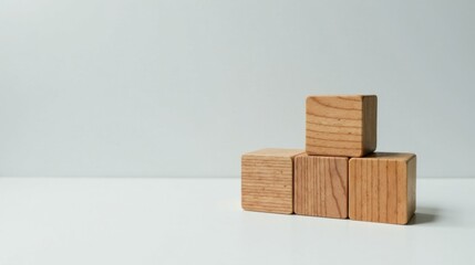 Poster - Simple Wooden Blocks Arranged on a White Surface