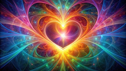Wall Mural - A radiant heart of cosmic energy, swirling with vibrant hues and ethereal light, a celestial masterpiece
