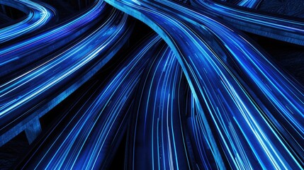 Poster - A striking abstract image of a blue highway pattern, featuring dynamic light trails. The design captures the essence of movement and technology, ideal for modern themes.