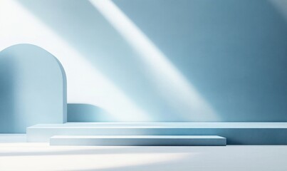 Poster - Blue Minimalist Geometric Stage for Product Display with Soft Lighting