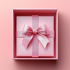 Poster - Minimalistic Open Pink Gift Box with Shiny Bow on Soft Pastel Background