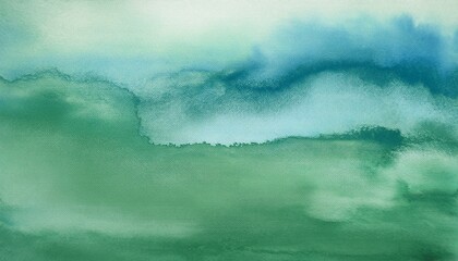 Wall Mural - Abstract watercolor painting in calming greens and blues. Tranquil landscape.