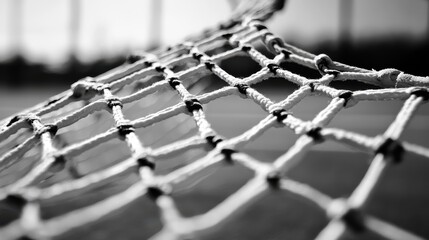 Close-up of a white rope net, knotted tightly. Ideal for sports, teamwork, or barrier themes.
