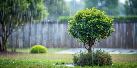 Canvas Print - Minimalist Rain: Heavy Rain Falling on Bush in Front Yard