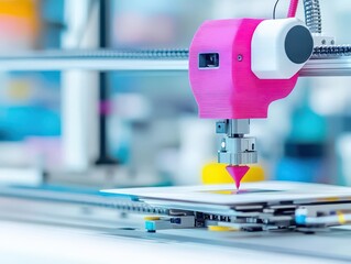 Fototapete - Cuttingedge 3D printer in operation, lab setting, modern tone with textfriendly background