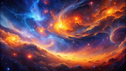 Wall Mural - celestial swirls a vibrant cosmic landscape of swirling nebulae, fiery clouds, and distant stars, cr