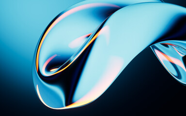 Poster - Abstract blue gradient glass background with smooth transitions of color, 3d rendering.