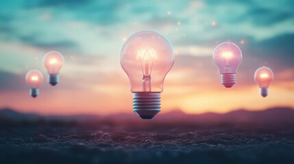 Aufkleber - Three Ethereal Light Bulbs Illuminating the Twilight Sky with Soft Glows Creating a Dreamlike Atmosphere in an Enchanting Night Scene Above
