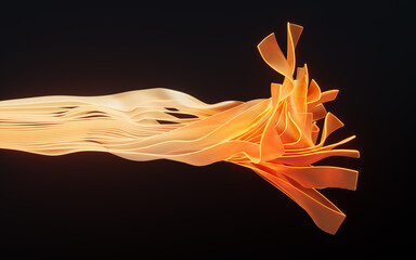Poster - Transparent flowing golden ribbons background, 3d rendering.