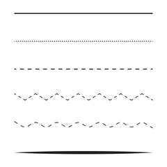 Poster - Line vector set. Dashed and solid lines. Minimalist black shapes. Straight and wavy styles.