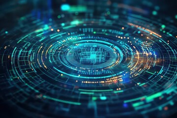 Poster - Futuristic cybersecurity shield glowing with holographic data streams, protecting against cyber threats in vivid blue and green hues