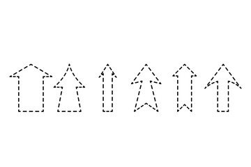 Poster - Dotted arrows icon. Dashed directional shapes. Minimalist black style. Graphic pointer symbols.