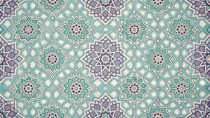 Naklejka na meble Intricate Geometric Teal and Purple Mandala Pattern Design for Textile or Wallpaper