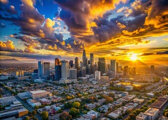 Wall Mural - Los Angeles Skyline Sunset Aerial View - Golden Hour Cityscape Panorama