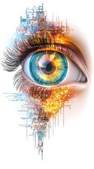Poster - A futuristic digital silhouette of artificial intelligence technologie, Futuristic Digital Eye with Abstract Elements
