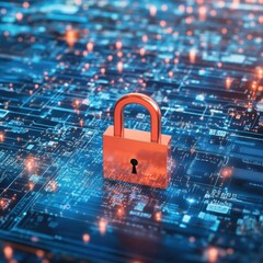 Leinwandbilder - Intricate Padlock Secured on Electronic Circuit Board Surrounded by Complex Wiring and Components Highlighting Themes of Security and Technology