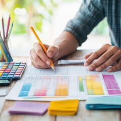Poster - Focused Individual Engaged in Detailed Financial Analysis and Spreadsheet Calculations in a Modern Workspace with Natural Light and Minimalist Design