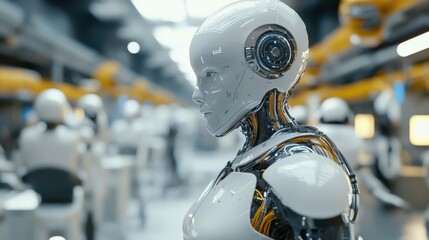 Poster - Futuristic Robot in a High-Tech Laboratory Setting with Advanced Machines and a Seamless Design of Artificial Intelligence in Action