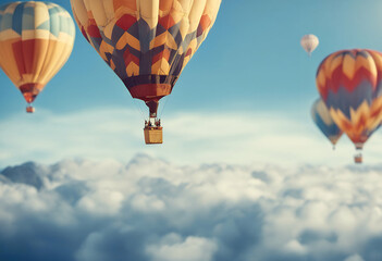 Wall Mural - air space banner flying blue made hot balloon background recreation at tour tourism festival creative sport transportation design adventure fun freedom journey holiday vacation