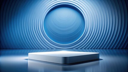 Wall Mural - elevated platform display in a serene blue concentric circular setting