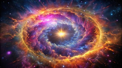 Wall Mural - A vibrant cosmic swirl, radiating light and energy from a central star, within a nebula of swirling gas and dust