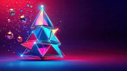 Wall Mural - modern digital christmas tree design with geometric shapes and neon glow, festive and tech-forward.