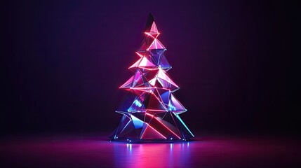 Wall Mural - modern digital christmas tree design with geometric shapes and neon glow, festive and tech-forward.