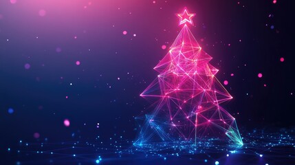 Wall Mural - modern digital christmas tree design with geometric shapes and neon glow, festive and tech-forward.